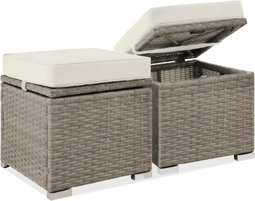Miniatura 8 de Best Choice Products - Juego de 2 otomanos de mimbre, muebles multiusos para exteriores para patio, patio trasero, asientos adicionales, reposapiés