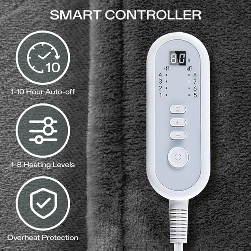 Miniatura 5 de Manta Térmica Eléctrica Tamaño Full 72''x84'', Manta Térmica de Franela de Doble Capa con Apagado Automático de 10 Horas y 8 Ajustes de Calor, Manta