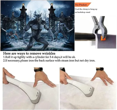 Miniatura 4 de Telón de fondo de fotografía de hombre lobo, noche de Halloween, fondo de cementerio aterrador, decoración de póster de baño de bebé, decoración