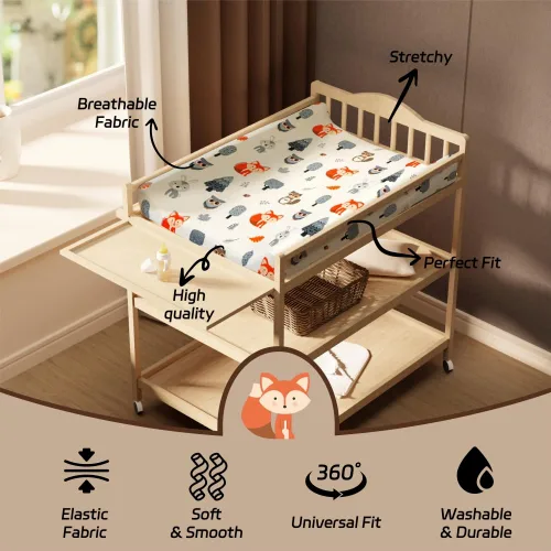 Miniatura 6 de Juego de 4 fundas para cambiador con diseño de animales del bosque, neutro, unisex, ajustadas, para bebés niños o niñas Zorro