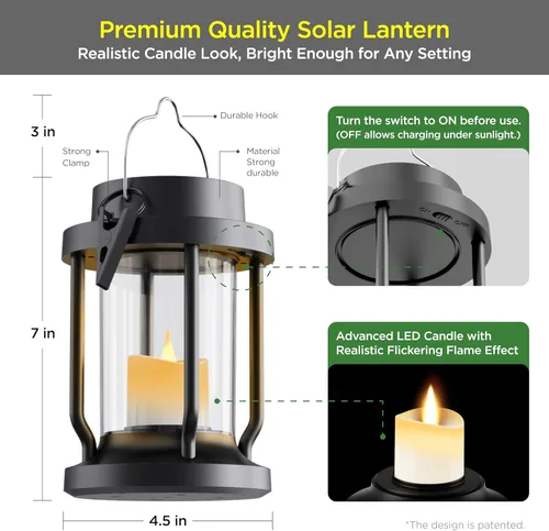 Miniatura 6 de Farol solar para uso en interiores y exteriores, luces solares colgantes con vela parpadeante realista sin llama, resistente a la intemperie