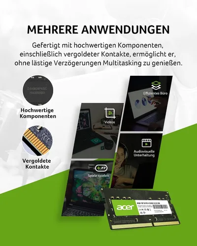 Miniatura 3 de Acer SD100 8GB RAM DDR4 (1x8GB) Laptop Ram 3200 MHz SODIMM PC4-2500 CL22 Memoria 1.2v - BL.9BWWA.206
