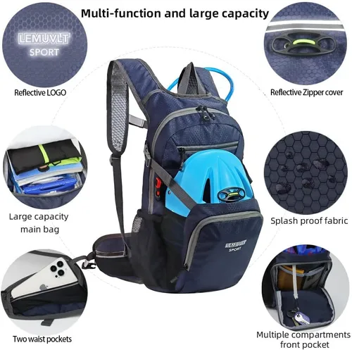 Miniatura 5 de Mochila de senderismo impermeable para ciclismo, 15L, ligera, duradera, para esquí, snowboard, correr, ciclismo MTB Azul marino