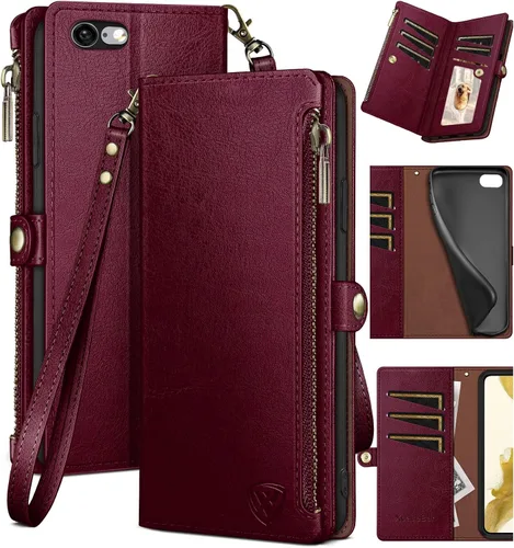 Miniatura 13 de XcaseBar Funda tipo cartera para iPhone 6S Plus/6 Plus de 5.5 pulgadas con cremallera para tarjetas de crédito, libro con tapa, funda de piel