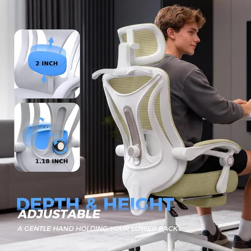 Miniatura 3 de Silla de oficina ergonómica con reposapiés, soporte lumbar ajustable y reposacabezas, silla de computadora reclinable de malla de 90-160°, oficina