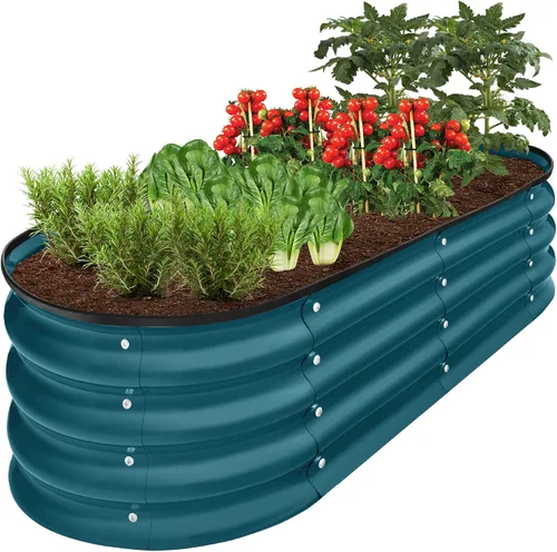 Miniatura 11 de Best Choice Products Cama de jardín elevada de metal para exteriores de 8 x 2 x 1 pies, maceta ovalada de raíces profundas para verduras, flores