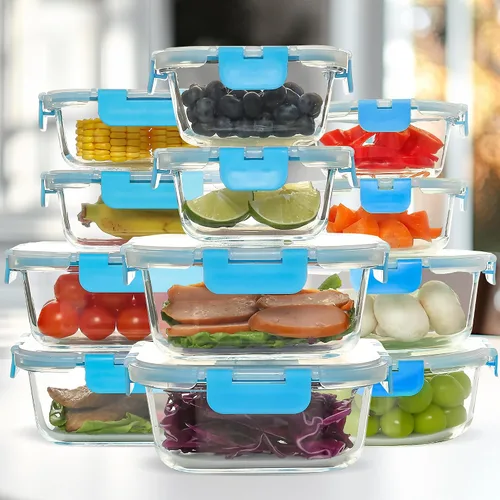 Miniatura 12 de UMEIED Paquete de 12 recipientes de vidrio para almacenamiento de alimentos con tapas a prueba de fugas, recipientes herméticos de vidrio para Negro