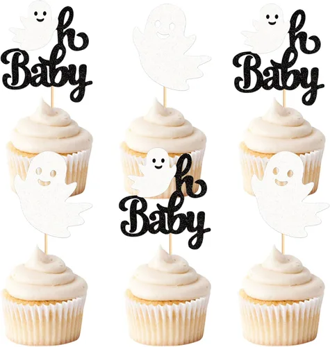 Miniatura 16 de 24 piezas de Halloween Baby Boo Cupcake Toppers Boo Ghost Cupcake Picks Baby Shower Halloween Boy Girl First Birthday Party Decoración Suministros