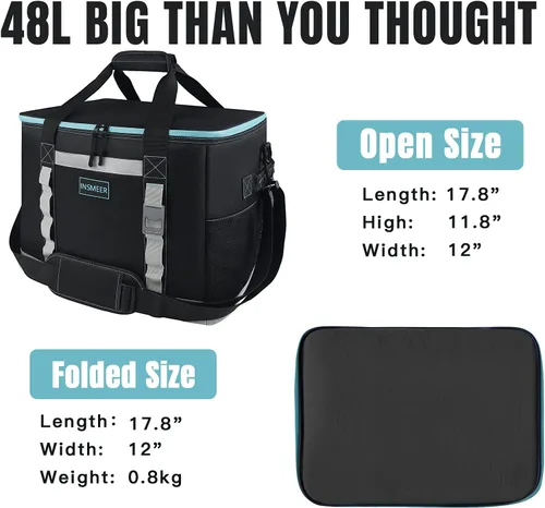 Miniatura 4 de INSMEER Bolsa térmica aislada para 65 latas/32 latas, bolsa enfriadora grande con correa para el hombro, enfriadores portátiles plegables a prueba