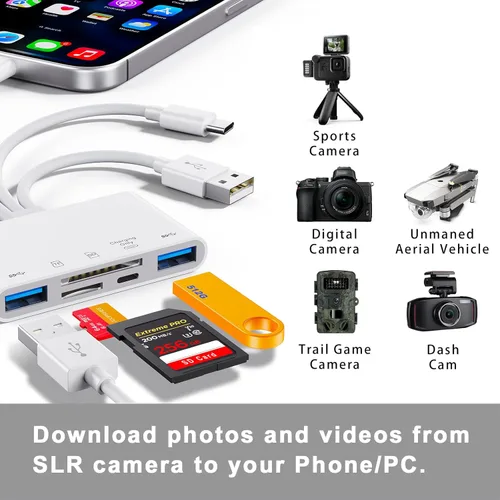 Miniatura 2 de Lector de tarjetas de memoria 5 en 1, adaptador USB OTG y lector de tarjetas SD para i-Phone/i-Pad, dispositivos USB C y USB A con ranuras