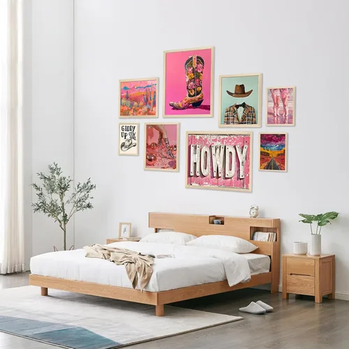 Miniatura 7 de Aroutde Decoración de Pared de Vaquera Rosa, Arte de Pared de Lienzo de Vaquera Occidental Estético Decoración de Habitación Rosa Preppy Cuadros