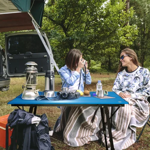 Miniatura 2 de Mesa de camping portátil VILLEY con patas ajustables, mesa de playa ligera de aluminio plegable con bolsa de transporte para cocinar al aire libre