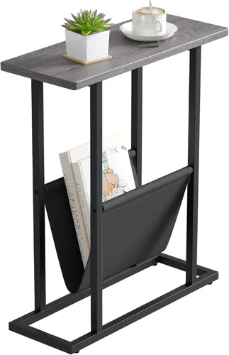 Miniatura 15 de Mesa auxiliar estrecha para espacios pequeños, mesa auxiliar pequeña con soporte para revistas, mesa delgada y estrecha para sala de estar