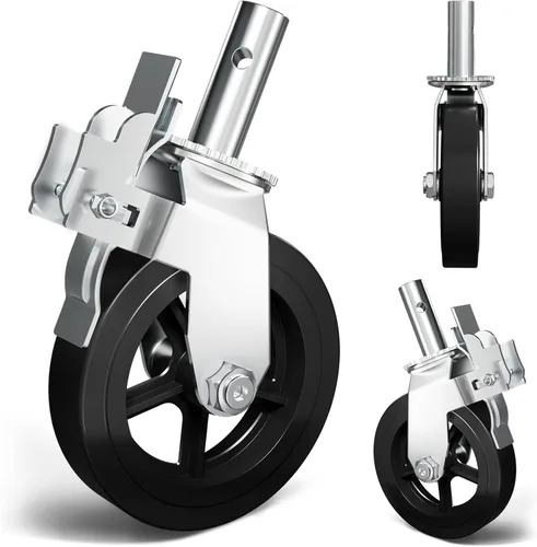 Ruedas de Andamio de 8 Pulgadas, Ruedas Giratorias de Andamio con Frenos de Bloqueo Dual, Ruedas de Goma de Servicio Pesado 750LBS con Vástago