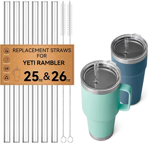 Pajitas para vasos YETI de 25 onzas y 26 onzas, popote de repuesto para vasos Yeti Rambler con tapa de pajilla, popote de plástico transparente