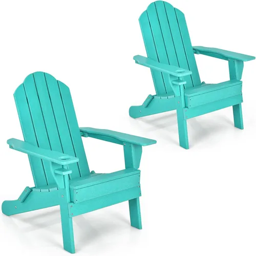 Miniatura 25 de Giantex Adirondack - Silla plegable para exteriores, silla de patio resistente a la intemperie de HDPE con soporte integrado para tazas, silla