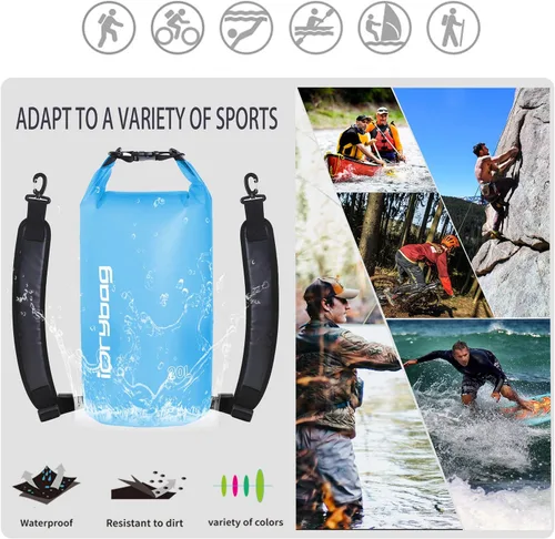 Miniatura 5 de IDRYBAG Bolsa seca transparente impermeable 2L/5L/10L/15L/20L, pequeña bolsa impermeable para kayak