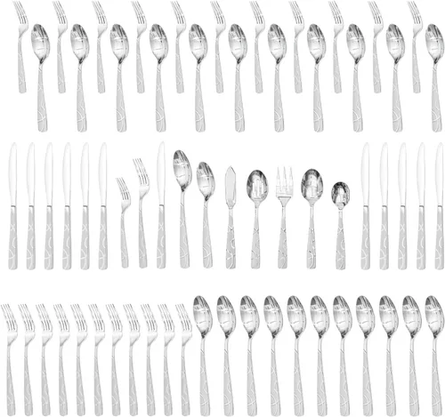 Miniatura 9 de HIKAA Juego de cubiertos de plata, juego de 30 piezas de cubiertos de acero inoxidable para 6, para cocina, hogar, boda, fiesta, pulido tipo espejo