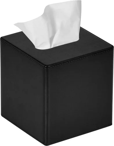 Miniatura 11 de Funda para caja de pañuelos cuadrada de piel sintética para caja de pañuelos facial para decoración de cómoda y baño (Beige)