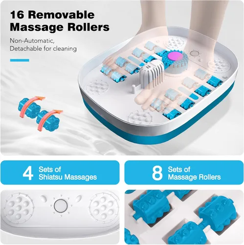 Miniatura 4 de KNQZE Spa de pies plegable con calor, control remoto, control de temperatura, burbujas, piedra pómez, luz roja, temporizador, 16 rodillos de masaje