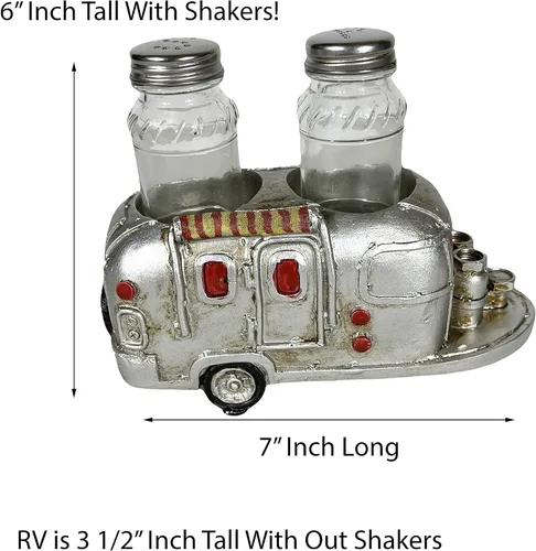 Miniatura 2 de Urbalabs RV Camper Mobile Home Trailer Air Stream Salero y Pepper Shaker Caddy Farmhouse Country Dinner Table Holder Juego de vidrio de salero