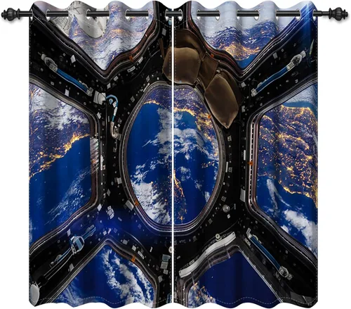 Miniatura 20 de Renaiss Cortinas para ventana del espacio exterior, paso interior de la estación espacial, corredor de ciencia ficción futurista, vista
