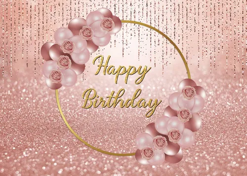 Miniatura 2 de Fondo de cumpleaños rosa dorado con purpurina y flores de rosa, 7 x 5 pies, para niñas, dulces 16, 21, 30 años, decoración de pastel de fiesta, mesa