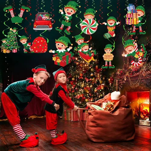 Miniatura 7 de Zomiboo 53 remolinos colgantes de Navidad, dulces de Navidad, pan de jengibre, camión, cardenales rojos, adornos de decoración de techo para árbol