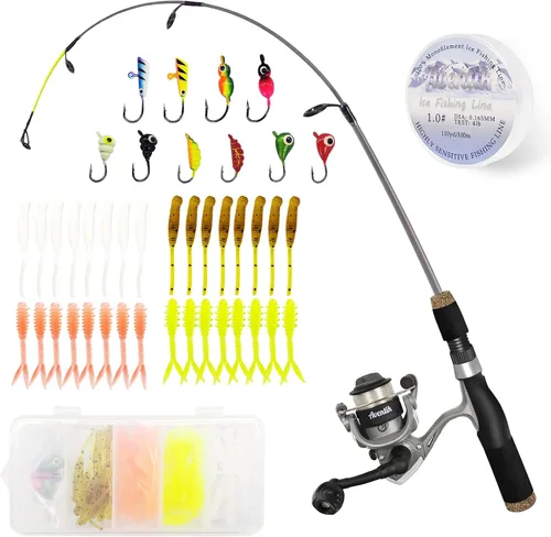 Miniatura 6 de Aventik Combo de Caña y Carrete de Pesca en Hielo Ultraligero 26/28/30/32 pulgadas Medio Ligero Acción Rápida Combos de Pesca en Hielo Multiespecie