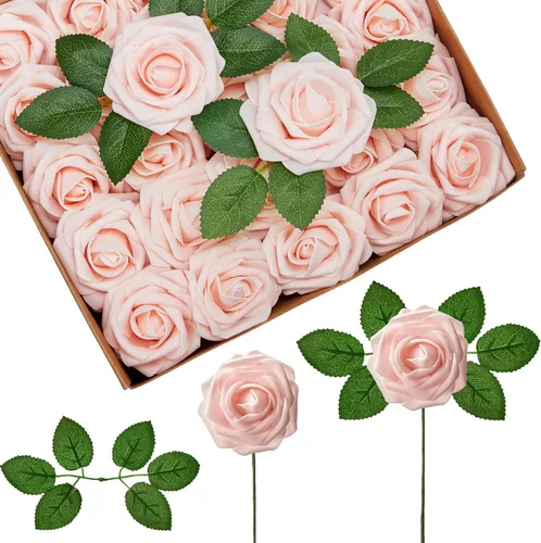 Miniatura 20 de InnoGear Flores artificiales, 100 rosas falsas de espuma blanca a granel con tallos para decoración, ramos de boda, centros de mesa, despedida