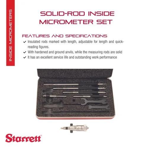Miniatura 2 de Starrett Juego de micrómetros para interiores con varilla sólida con cifras de lectura rápida, yunques endurecidos y rectificados - Aislado