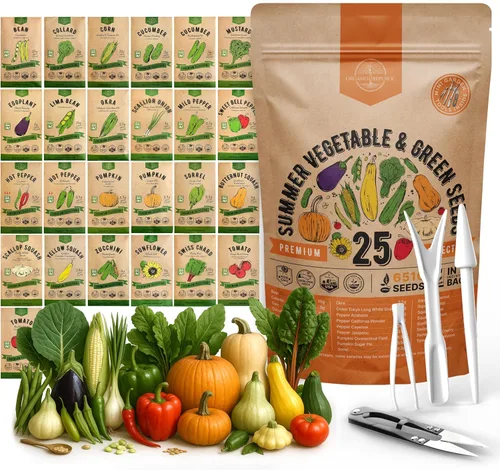 Organo Republic 25 variedad de semillas de jardín de verano - 6,510+ semillas de hortalizas y verduras reliquia ecológicas para jardín en exteriores