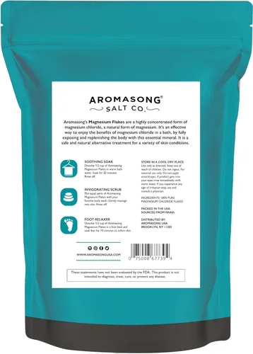 Miniatura 8 de Aromasong Copos de magnesio para baño del mar muerto, paquete resellable de 4 libras, copos de cloruro de magnesio, sal de baño orgánica relajante