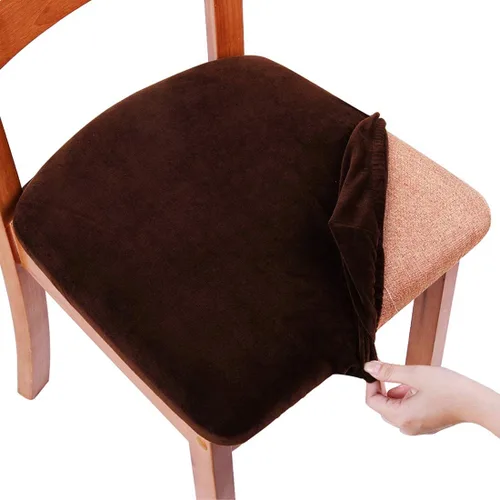 Miniatura 12 de Smiry - Fundas de asiento de terciopelo para sillas de comedor, juego de 4, ajuste elástico, extraíbles, lavables, protectores de cojín de asiento