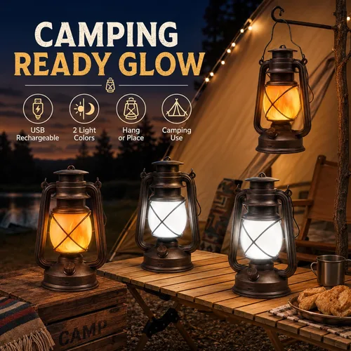Miniatura 7 de Farol LED de campamento con pilas, lámpara colgante para exteriores, linterna recargable, llama parpadeante, faroles retro, control remoto, 4 modos