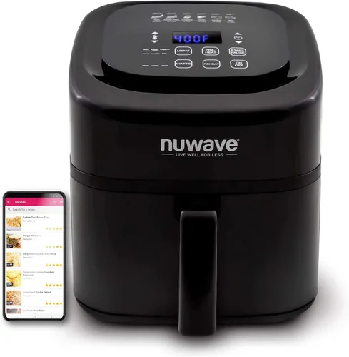 Nuwave Brio Healthy Freidora de aire digital saludable de 6 cuartos con controles digitales de un solo toque, 6 funciones de menú preestablecidas e