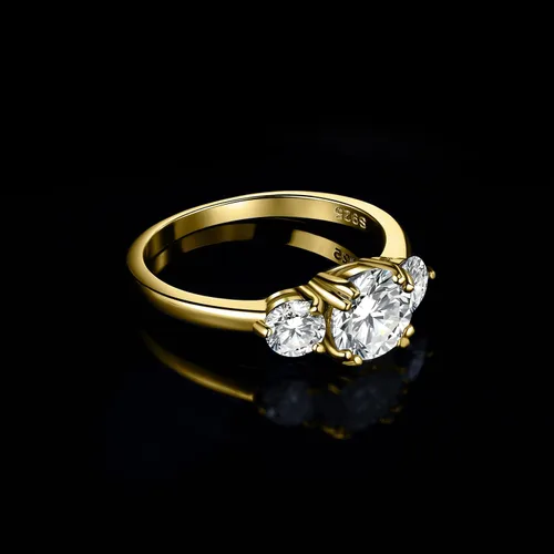 Miniatura 3 de JewelryPalace Classic 3 Stones Cubic Zirconia Engagement Rings for Women, 925 Sterling Silver 14K Gold Plated Promise Ring for Her, Round Cut