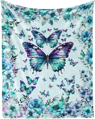 Miniatura 12 de Manta de mariposa de 40 x 30 pulgadas, franela con temática de mariposas lindas y coloridas, manta suave para siesta en el hogar, oficina