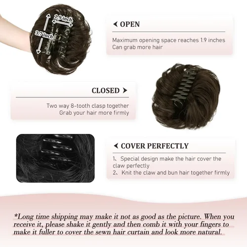 Miniatura 5 de RUWISS Pinza de Garra Moño Desordenado Postizo de Cabello Humano Real Moños Ondulados Rizados Chignon Extensiones de Moño Peinado Recogido