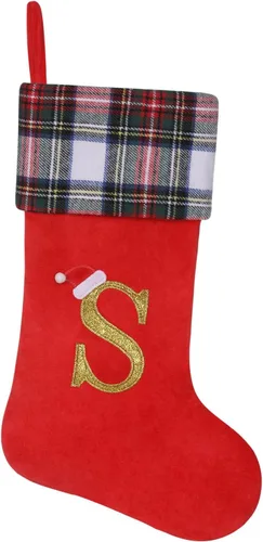 Miniatura 28 de Calcetines de Navidad personalizados con monograma inicial, adornos colgantes, medias clásicas de cuadros negros de 19 pulgadas, decoraciones