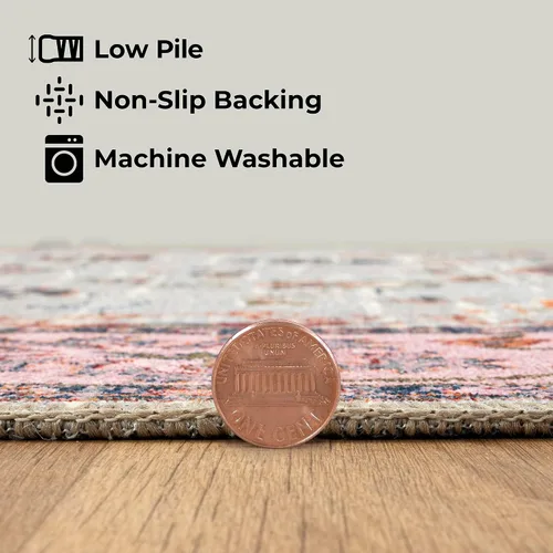 Miniatura 186 de GLN Rugs Traditional Collection - Alfombra de felpilla lavable a máquina, tradicional lavable, antideslizante, alfombra de felpilla de pelo corto