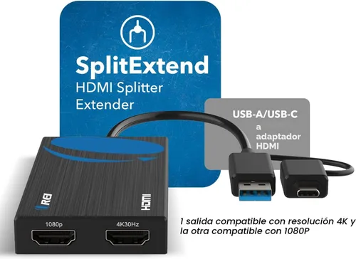 Miniatura 2 de OREI SplitExtend - Divisor HDMI extendido para monitor doble, pantalla de varios monitores, 3 pantallas separadas, adaptador USB A y USB-C a HDMI