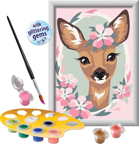 Ravensburger CreArt Delightful Deer Paint by Numbers Kit para niños - Atractiva actividad artística y artesanal | Colores vibrantes y acabado