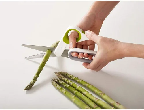 Miniatura 6 de Joseph Joseph PowerGrip Tijeras de cocina con agarre para el pulgar y separador de hierbas para limpiar acero inoxidable japonés, blanco/verde