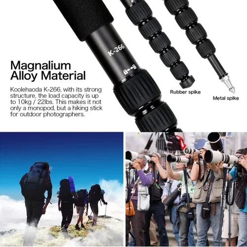 Miniatura 4 de Koolehaoda Monopod para cámara portátil de aluminio de 61 pulgadas, telescópico de 6 secciones, plegable es de solo 15 pulgadas, monopie compacto