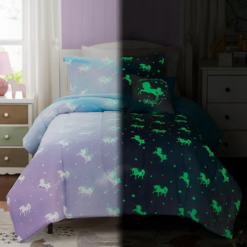 Miniatura 26 de Juego de edredón para niños Kaleido Space tamaño individual para niños, juego de ropa de cama para niños con luz en la oscuridad para jugadores, 1