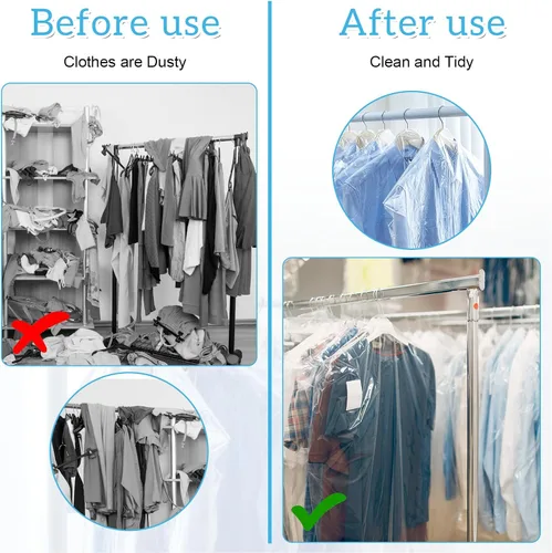 Miniatura 2 de Paquete de 100 bolsas de ropa para colgar ropa, bolsas de plástico para limpieza en seco, fundas de ropa transparentes para tintorería