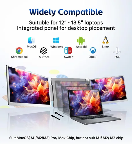 Miniatura 3 de Extensor de Pantalla Triple para Portátil de 15.6, Extensor de Monitor para Portátil con Pantalla Izquierda de Rotación 360°, Monitor Triple Plug