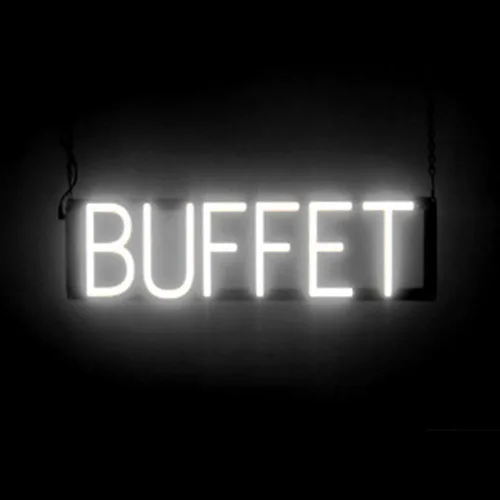 Miniatura 10 de SpellBrite BUFFET Sign Letrero relacionado con buffet con aspecto de neón, fuente de luz LED roja 22.6 x 6.3 pulgadas Rojo