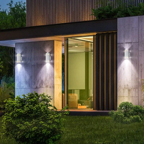 Miniatura 2 de Luces de pared para exteriores con sensor de anochecer a amanecer, paquete de 2, de aluminio, moderno, impermeable, cilíndrico, cuadrado, farol